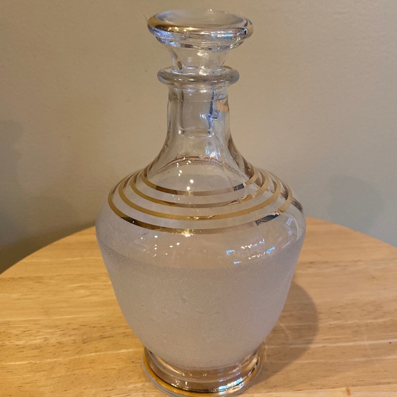 Unk Dining Decanter Frosted Glass Gold Trimming 7 Tall Poshmark